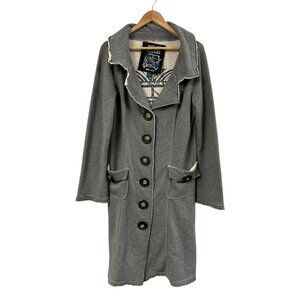 Millard Fillmore Anthropologie Womens Large Gray 100% Cotton Long Coat Trench